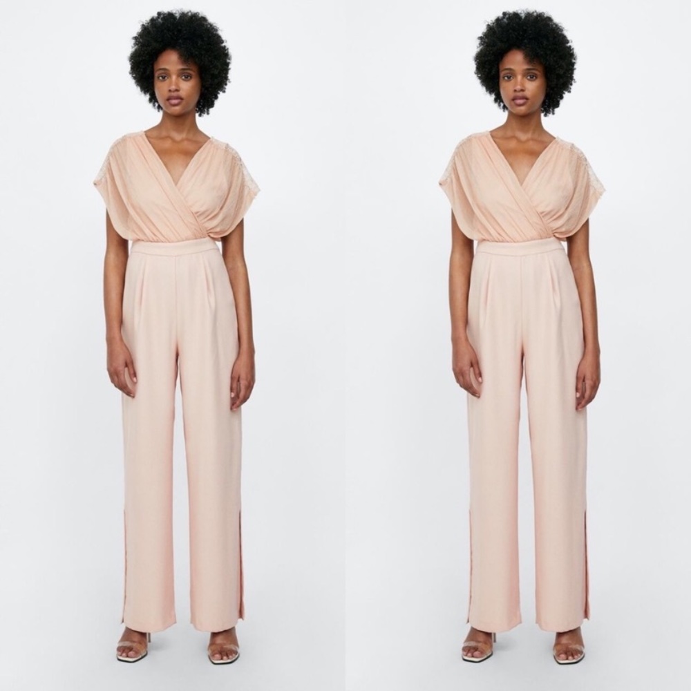 Pink lace contrast Zara jumpsuit - large
